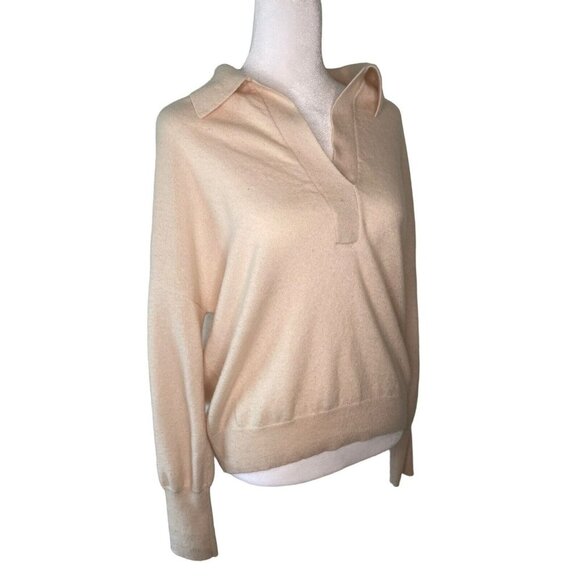 R Label Sweater Cashmere Wool Solid Ivory V Neck Collared Regular Size Small - Picture 5 of 8